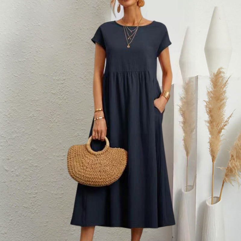 Sleeveless loose cotton linen dress