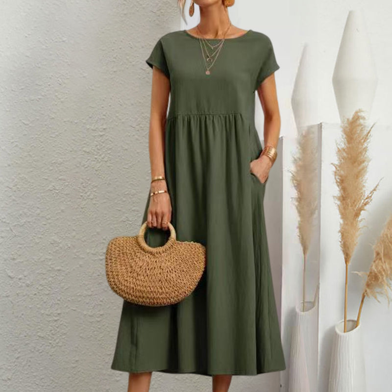 Sleeveless loose cotton linen dress