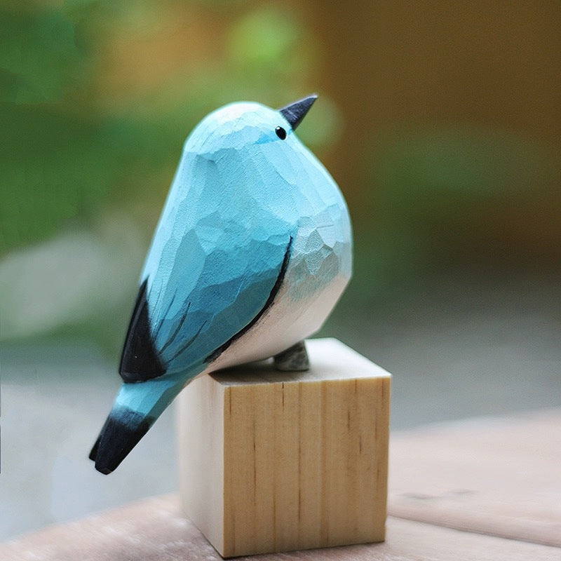 Fat Chirp Bird Wood Carving Ornament