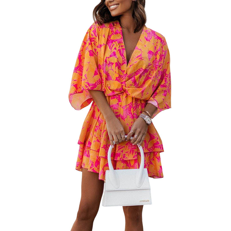 Printed wavy sleeve dress