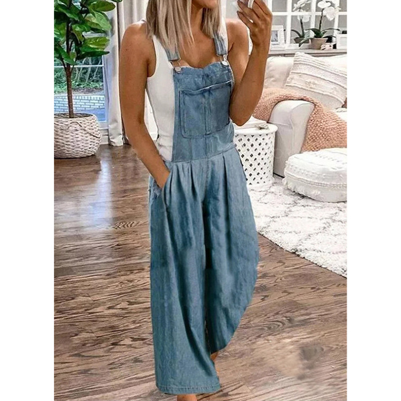 Uformell denimlomme Jumpsuit med brede ben