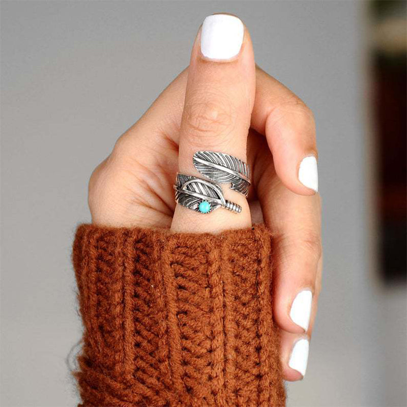 Boho fjær turkis justerbar ring