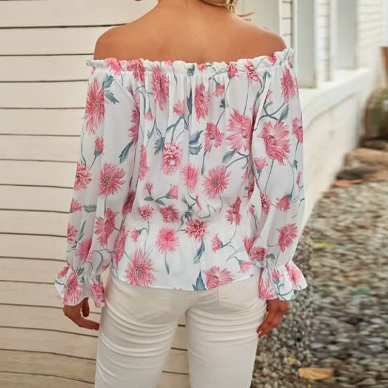 Blomstret bluse med volanger