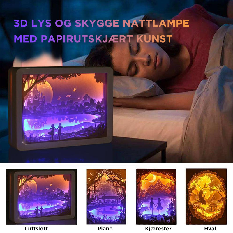 3D Lys og Skygge Nattlampe med Papirutskjært Kunst