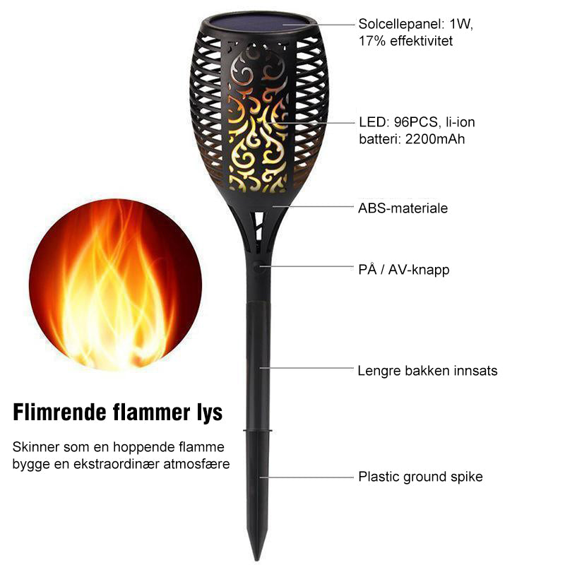 LED soldrevet stilykt,  lampe av lys dansende flamme（👉👉Kjøp 2, -10%）