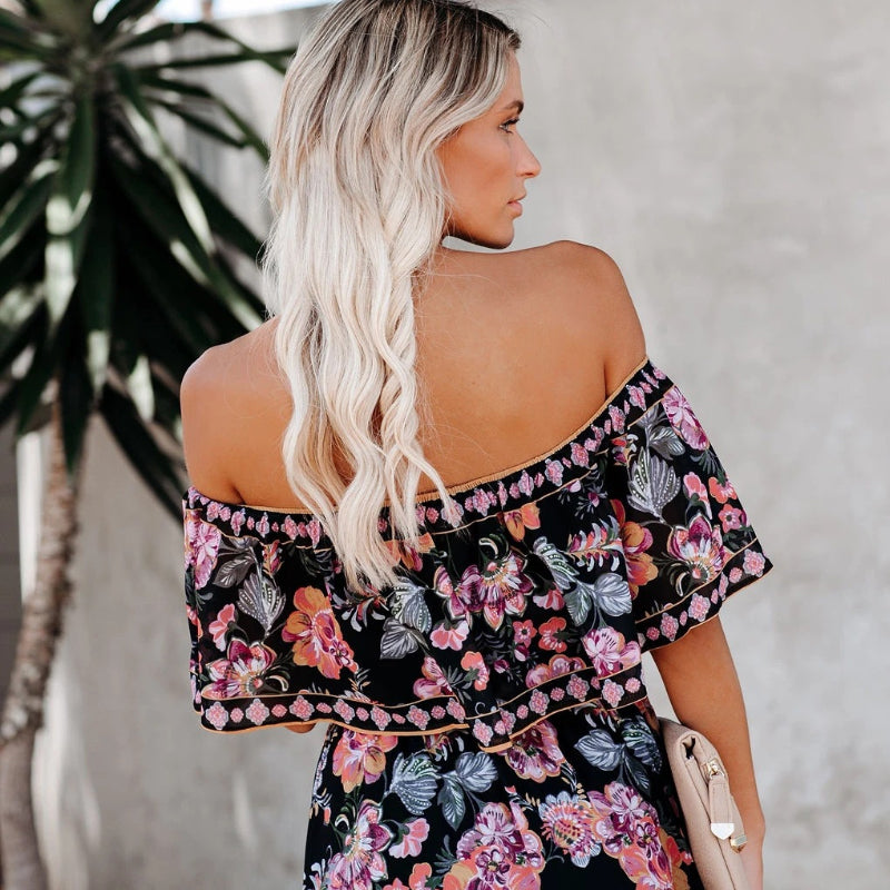 Off Shoulder-trykt maxi-kjole