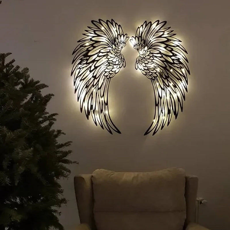 Black Angel Wings Metal Wings Veggkunst med LED-lys