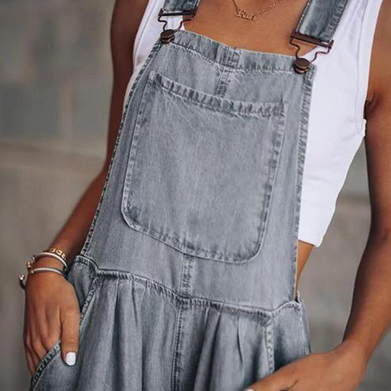 Uformell denimlomme Jumpsuit med brede ben