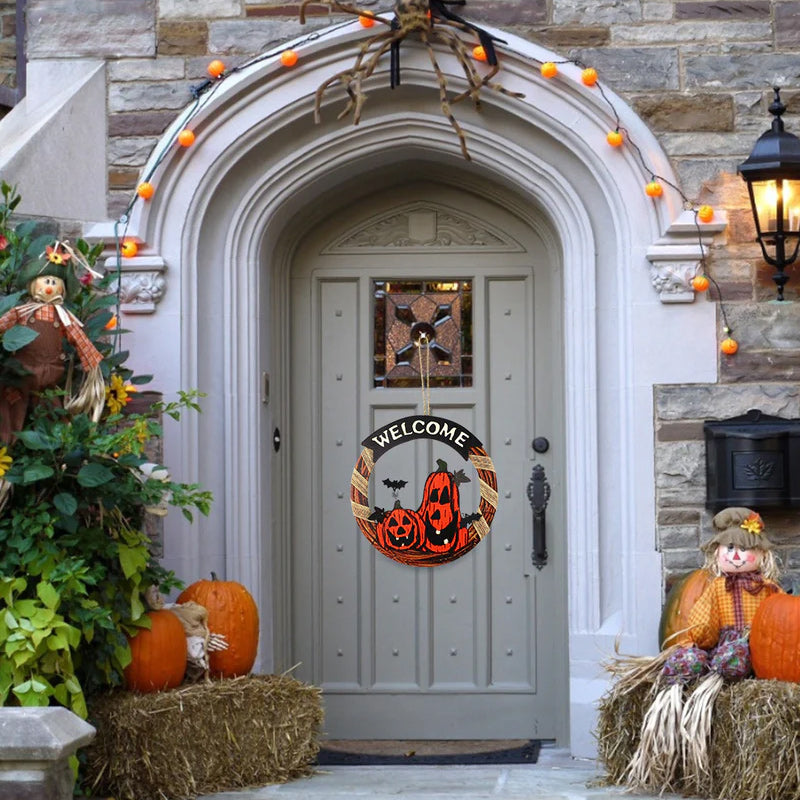 Halloween Wooden Welcome Hanging Sign