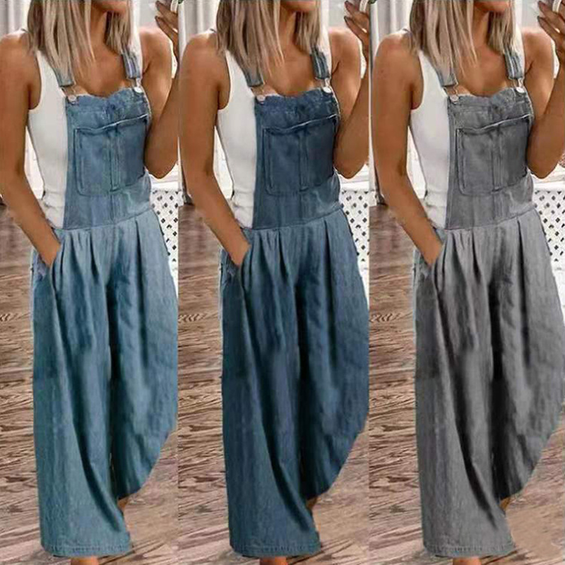 Uformell denimlomme Jumpsuit med brede ben