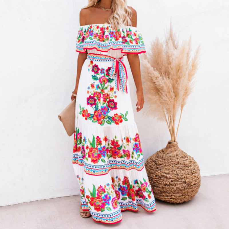 Off Shoulder-trykt maxi-kjole