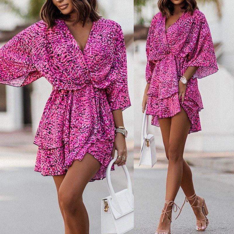 Printed wavy sleeve dress