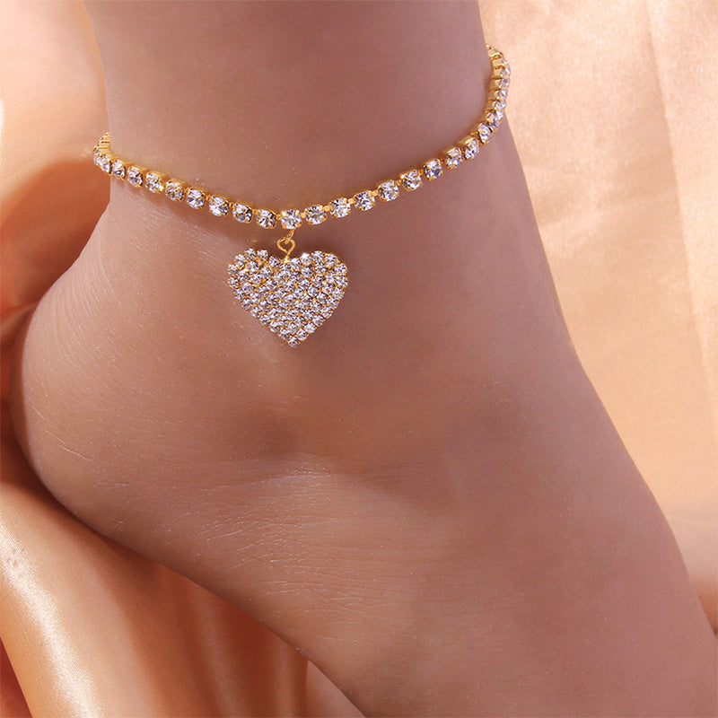 Fashion Heart Rhinestone Anklets