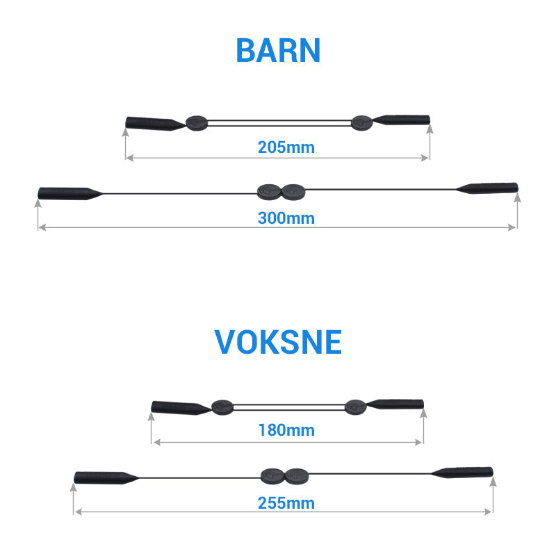 Justerbar sklisikker brillesnor (2 deler)