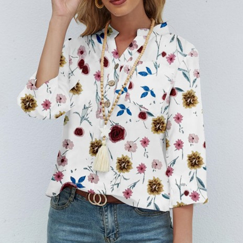 Halv-ermet bluse med blomstertrykk