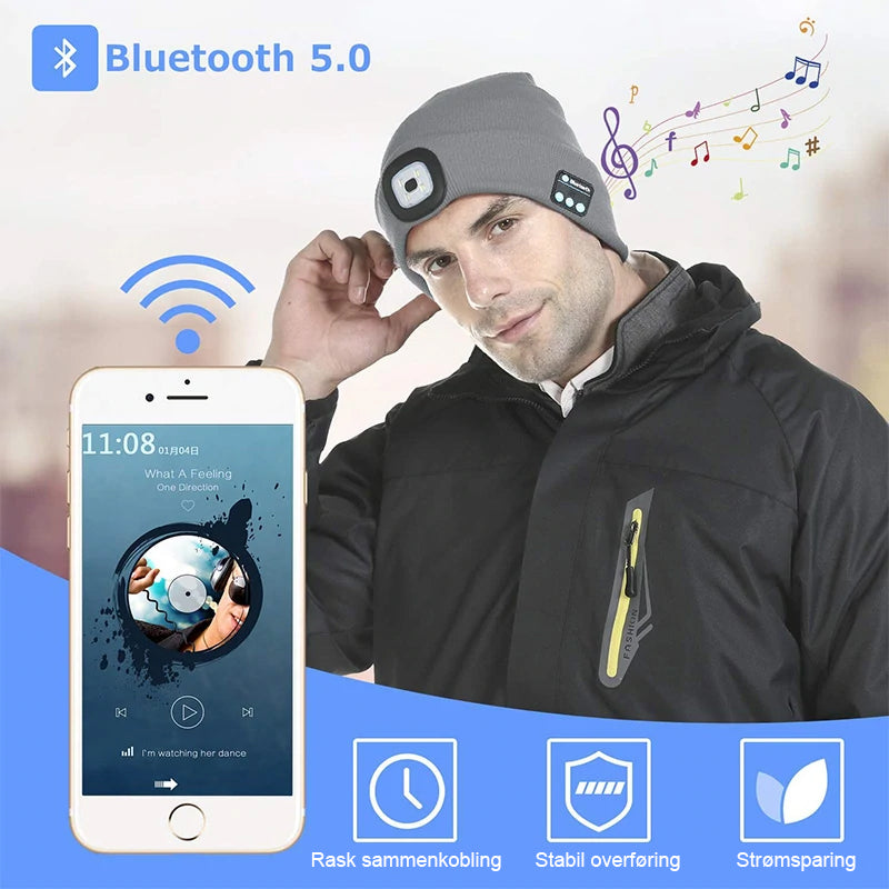 Bluetooth lue med LED-hodelykt