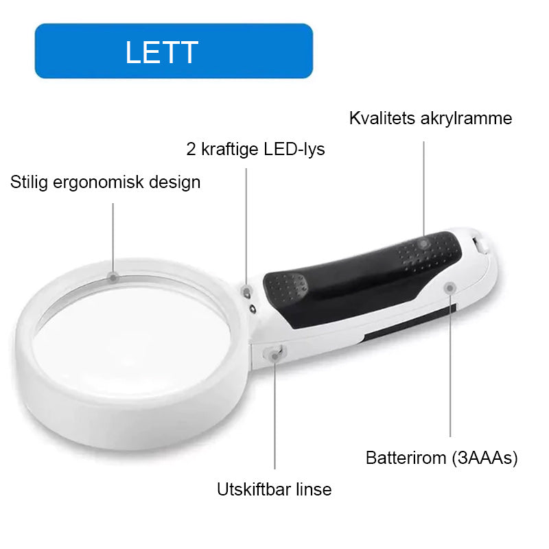 20X optisk forstørrelsesglass med LED-lys