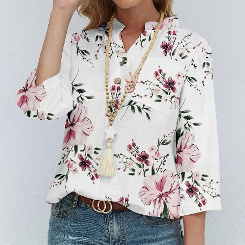 Halv-ermet bluse med blomstertrykk