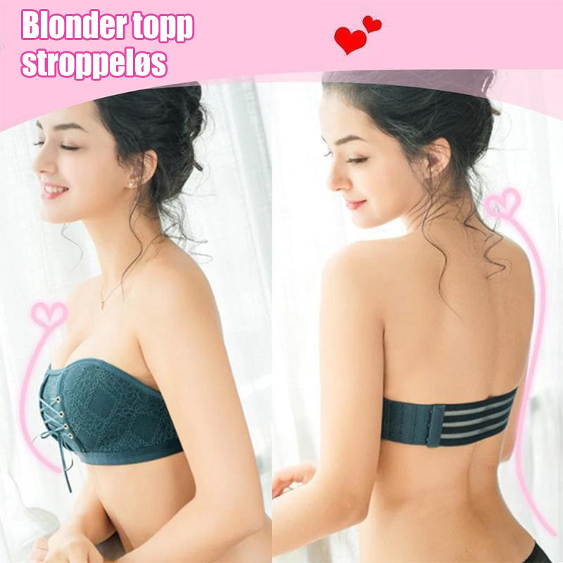 Stroppeløs bandeau-bh med blonder