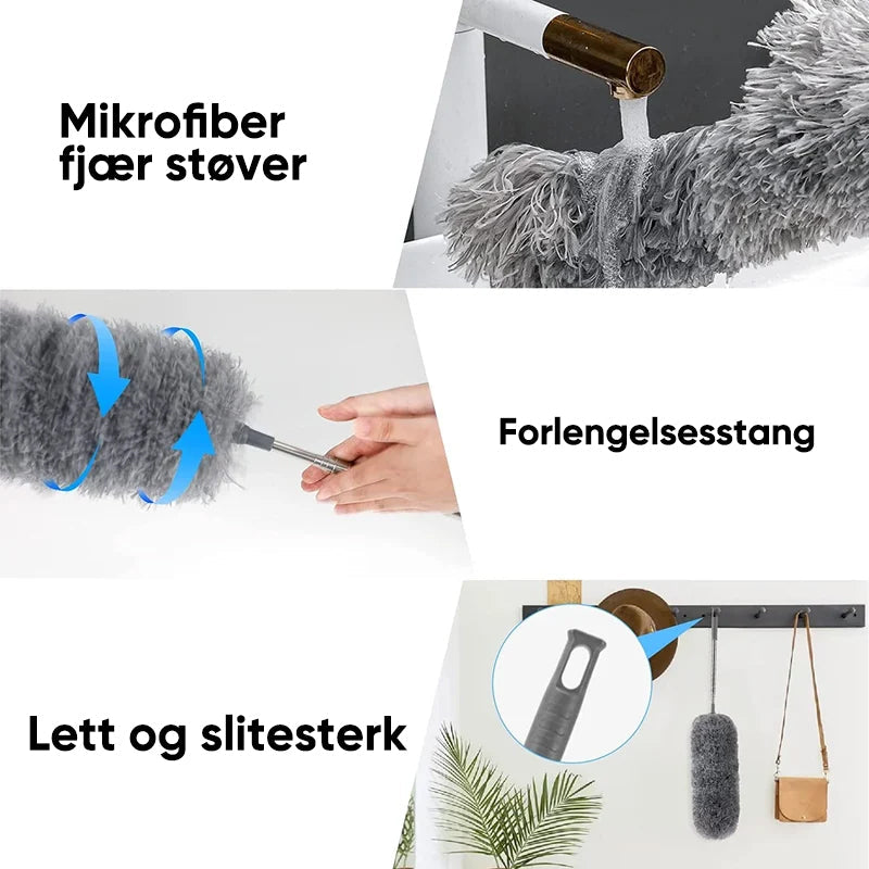 Uttrekkbar, vaskbar, buet mikrofiberduster