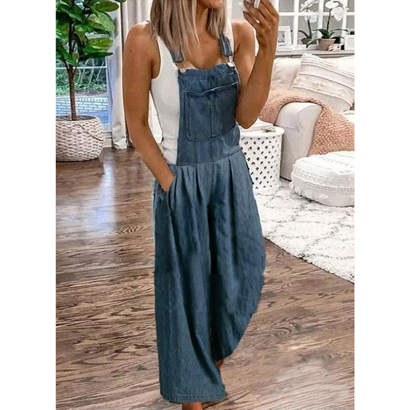 Uformell denimlomme Jumpsuit med brede ben