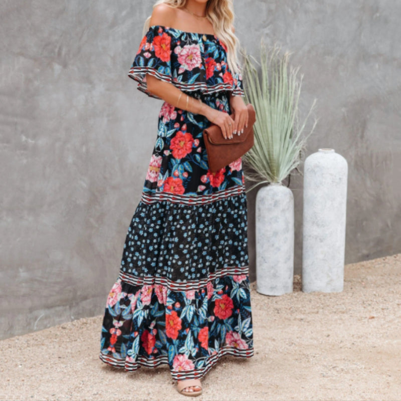 Off Shoulder-trykt maxi-kjole