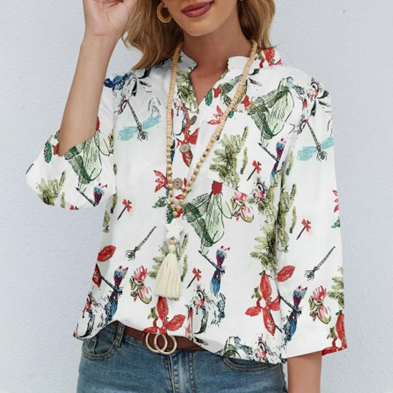 Halv-ermet bluse med blomstertrykk