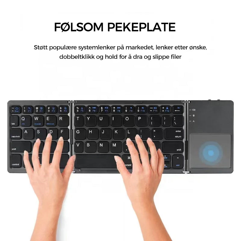 Trådløst sammenleggbart tastatur med pekeplate