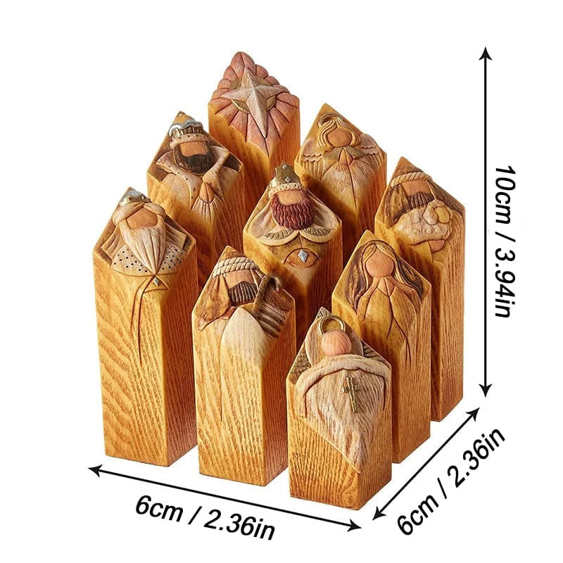Himmelsøyle-statuer, 9 STK Statuer av himmelen Nativity Tree-søyle