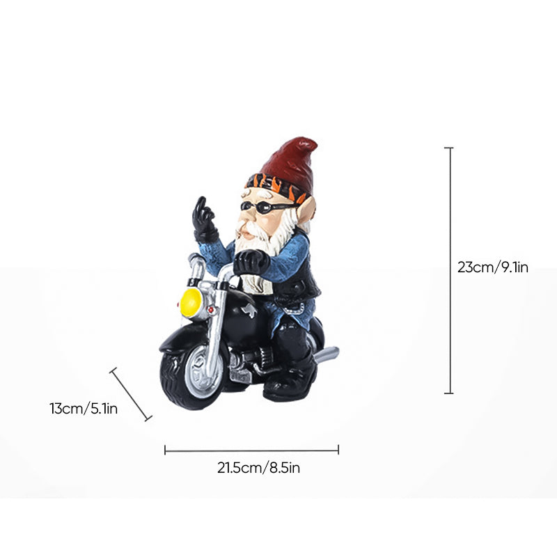 Biker Garden Gnome Statue med langfinger