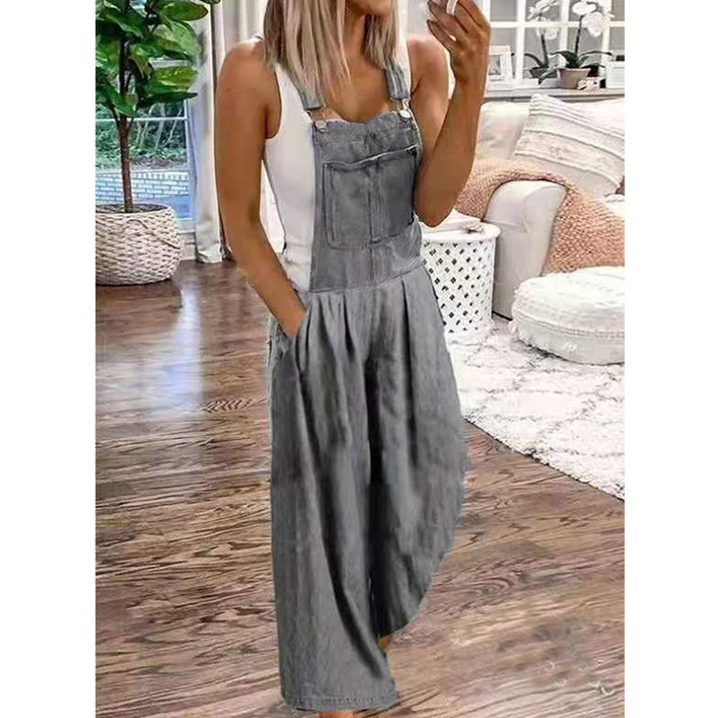 Uformell denimlomme Jumpsuit med brede ben