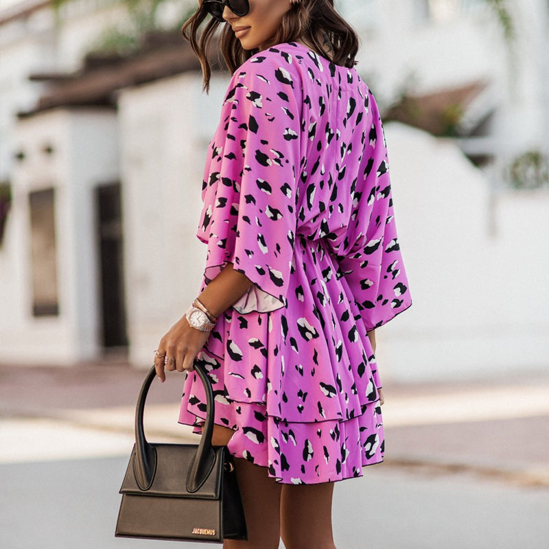 Printed wavy sleeve dress