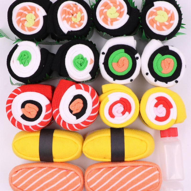 Sokker sett med sushi design i gaveeske