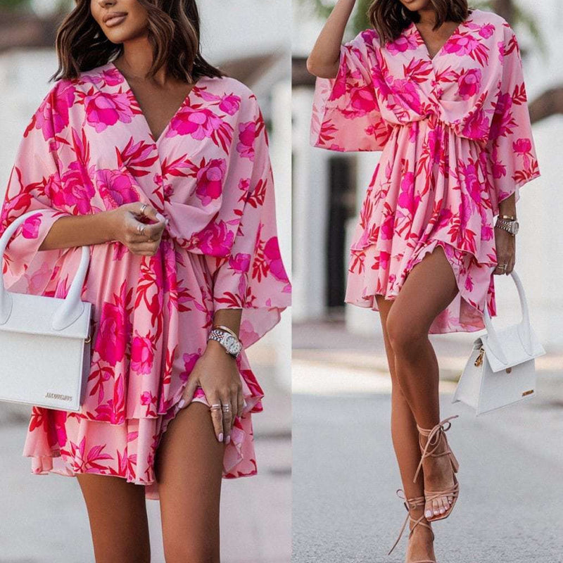 Printed wavy sleeve dress