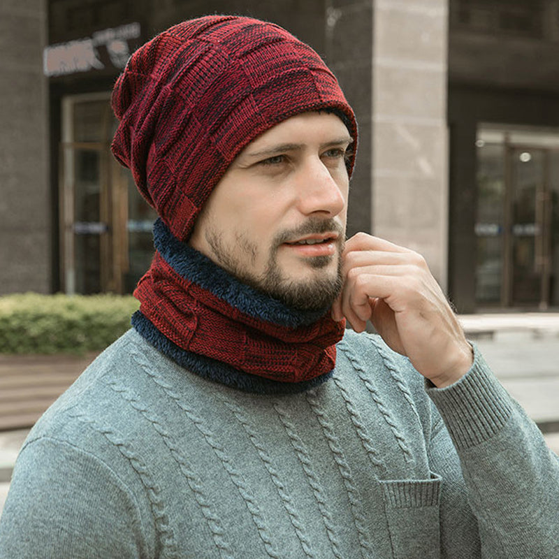 Fleece knitted scarf hat set