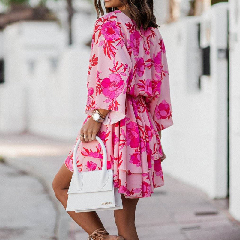 Printed wavy sleeve dress