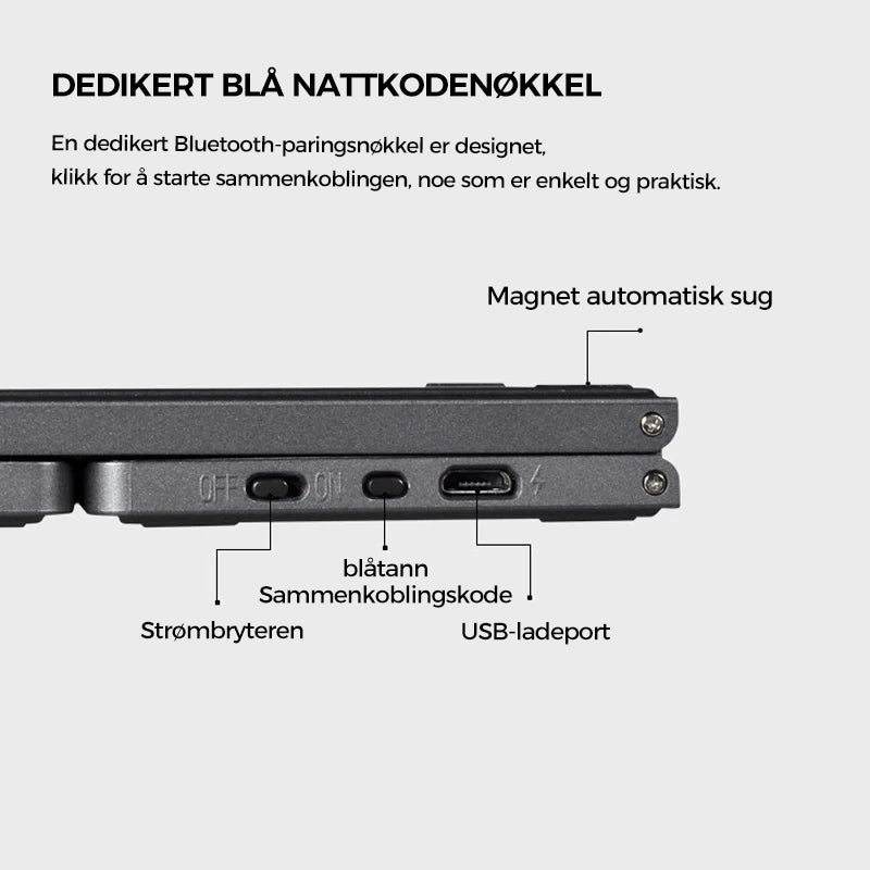 Trådløst sammenleggbart tastatur med pekeplate