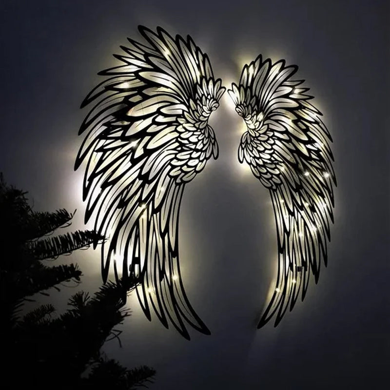 Black Angel Wings Metal Wings Veggkunst med LED-lys