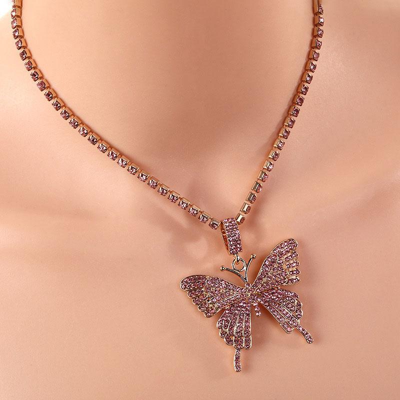 Crystal Pave Butterfly anheng halskjede