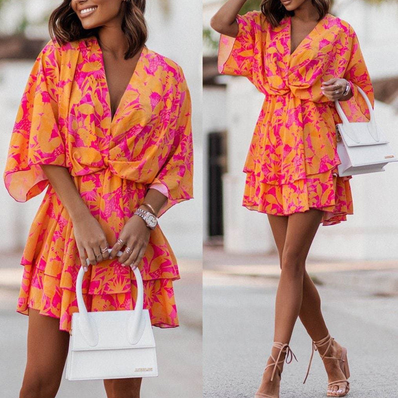 Printed wavy sleeve dress