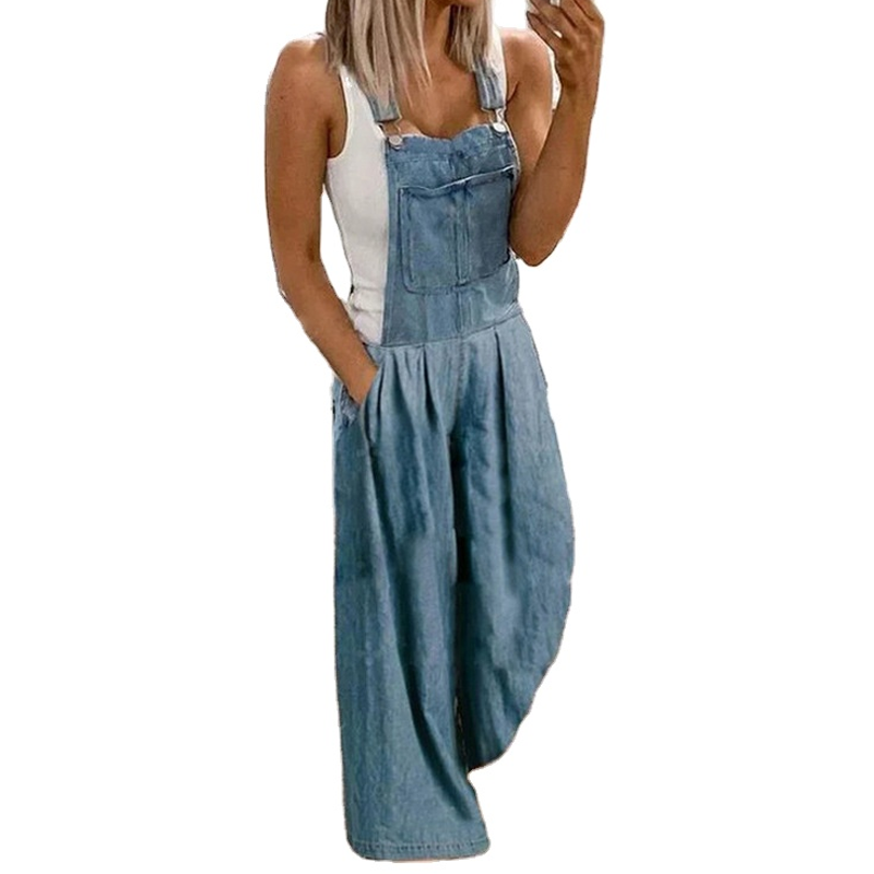 Uformell denimlomme Jumpsuit med brede ben