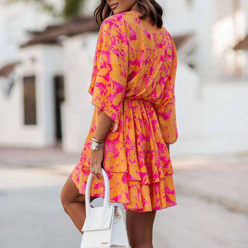 Printed wavy sleeve dress