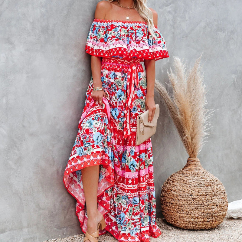 Off Shoulder-trykt maxi-kjole