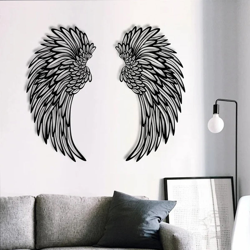 Black Angel Wings Metal Wings Veggkunst med LED-lys