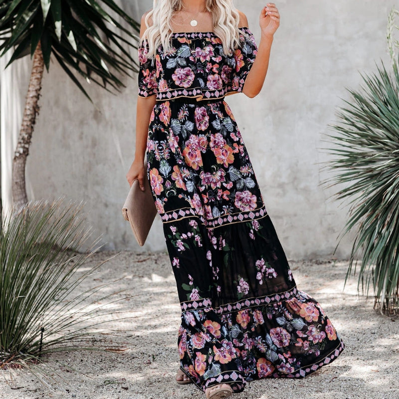 Off Shoulder-trykt maxi-kjole