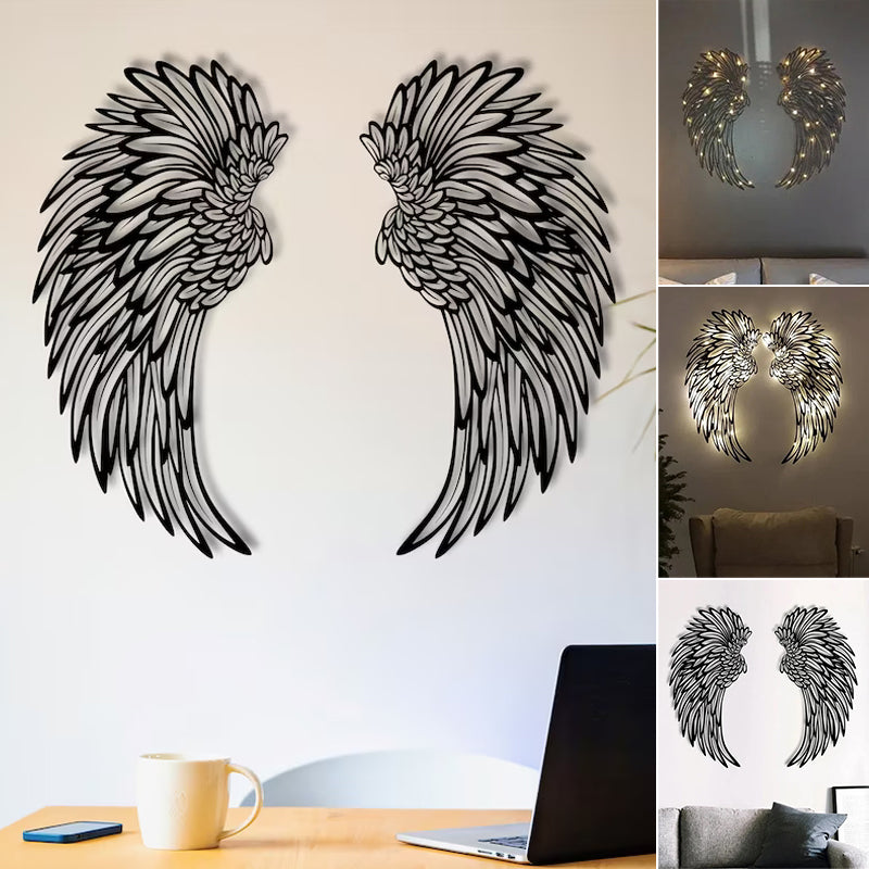 Black Angel Wings Metal Wings Veggkunst med LED-lys