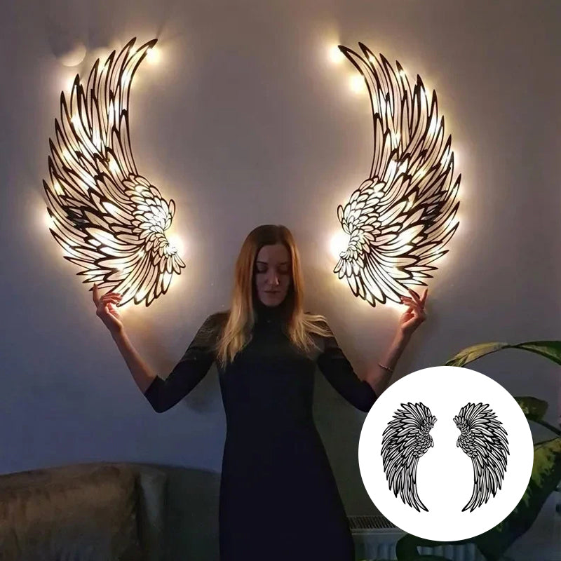 Black Angel Wings Metal Wings Veggkunst med LED-lys